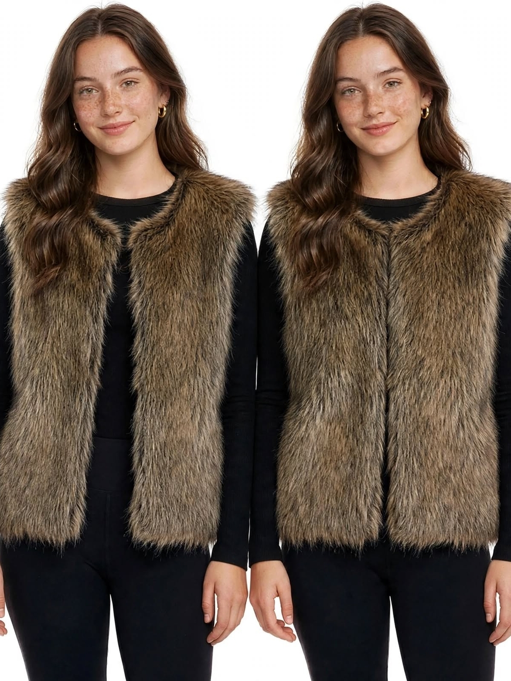 Tanming Faux Fur Vest Size S Brown Shaggy Boho Y2K Mob Wife Winter Sleeveless